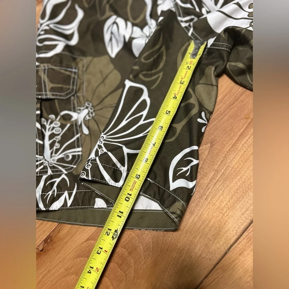Merona Olive and White Floral Swim Board Shorts